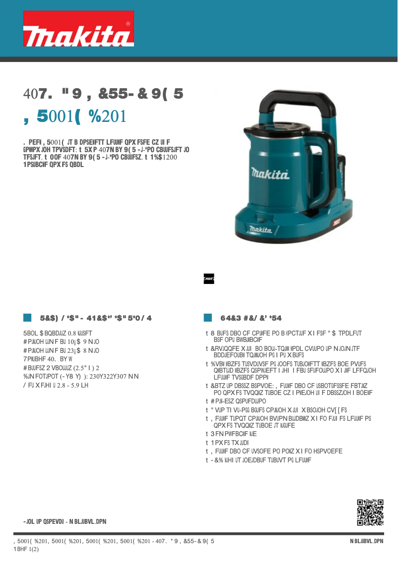 Page 1 of the manual Technical Sheet Makita KT001G