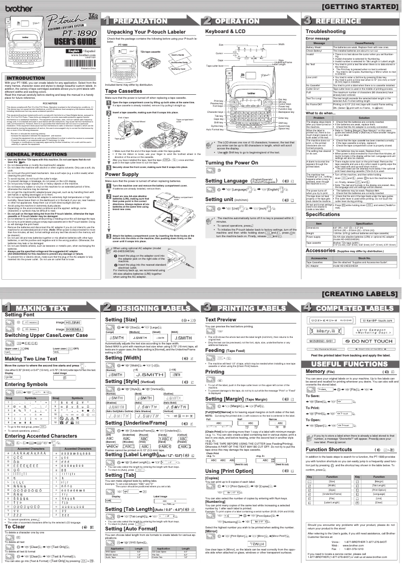 Page 1 of the manual User Manual Brother P-touch PT-1890W