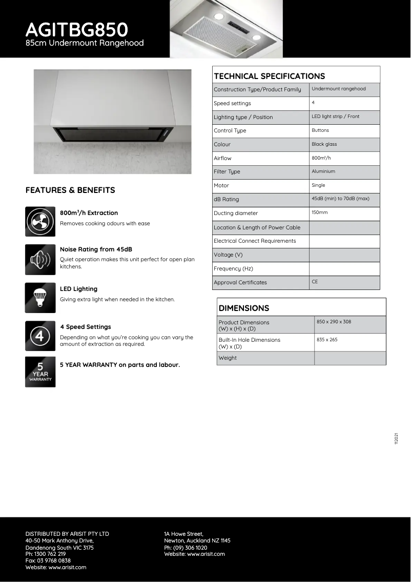 First page image of the manual for AGITBG850
