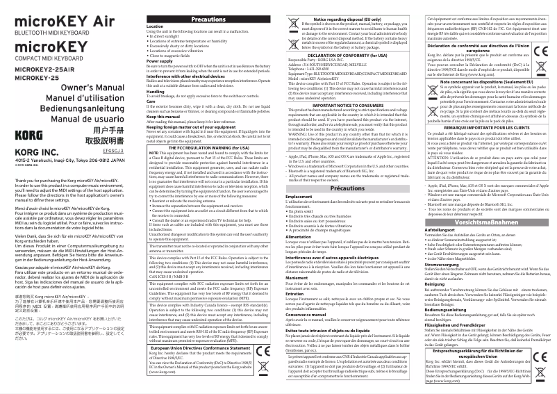 Page 1 de la notice Manuel utilisateur Korg MicroKey 2 Air 37