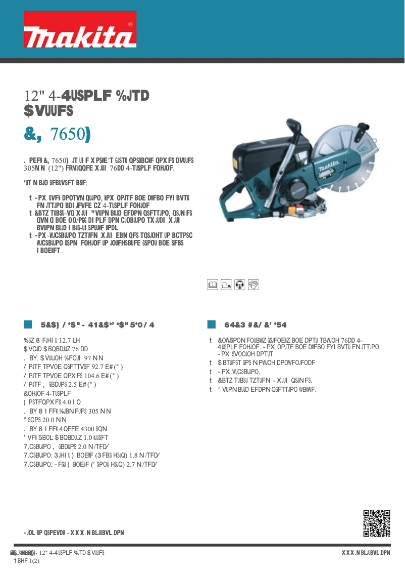 Page 1 of the manual Technical Sheet Makita EK7650H