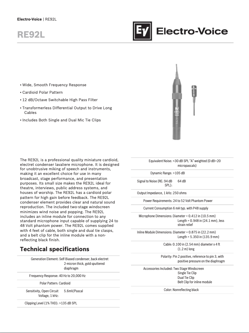 Page 1 of the manual User Manual Electro-Voice RE92L