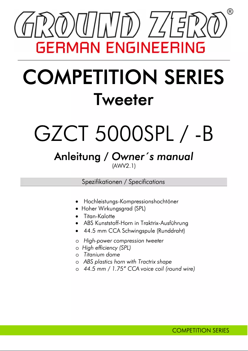 First page image of the manual for GZCT 5000SPL-B