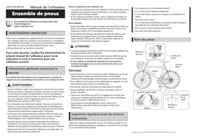 Page 1 of the manual User Manual Shimano WH-R9200-C36-TU-F