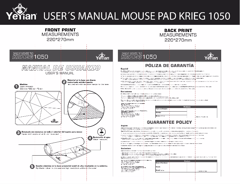 First page image of the manual for KRIEG 1050