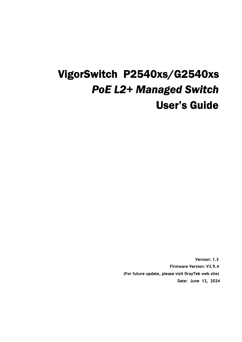 Page 1 of the manual User Manual Draytek VigorSwitch P2540xs