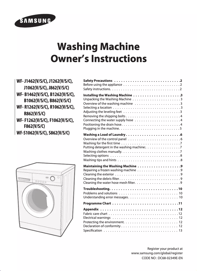 First page image of the manual for WF-J1262