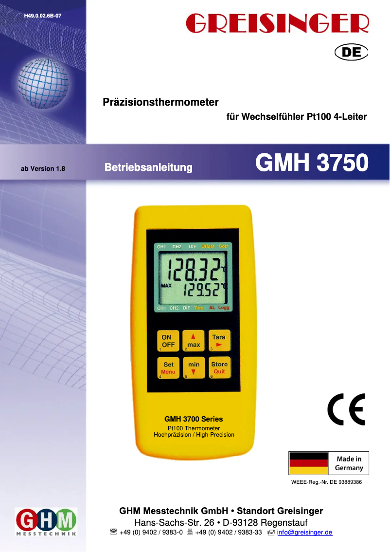 Page 1 of the manual User Manual Greisinger GMH 3750