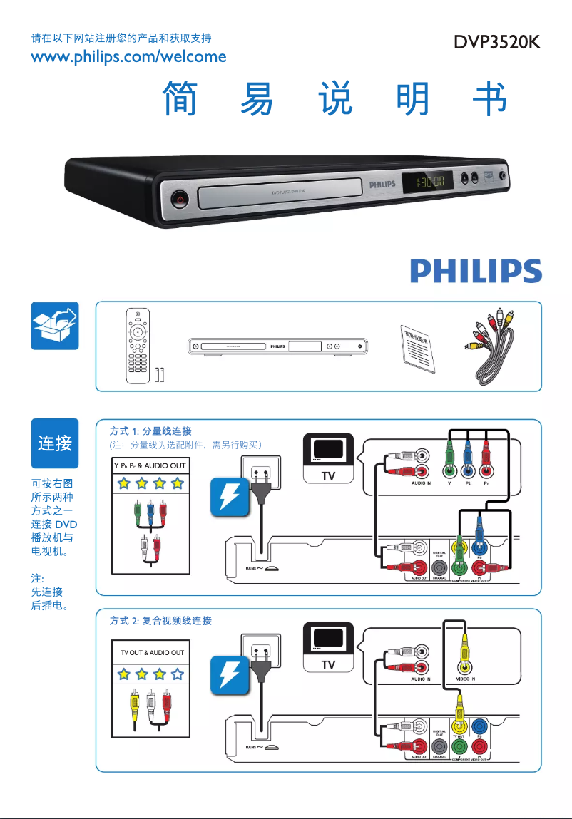 Page 1 of the manual Quick Start Guide Philips DVP3520K