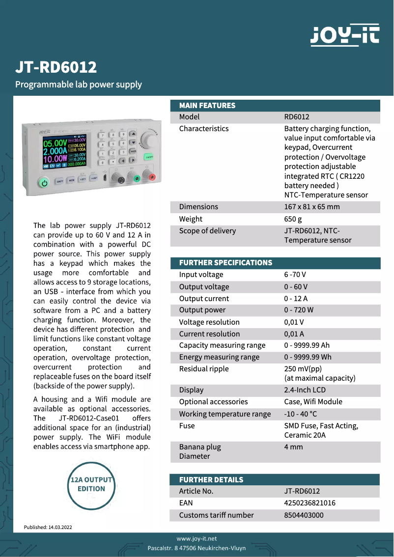 Image de la première page du manuel de l'appareil JT-RD6012