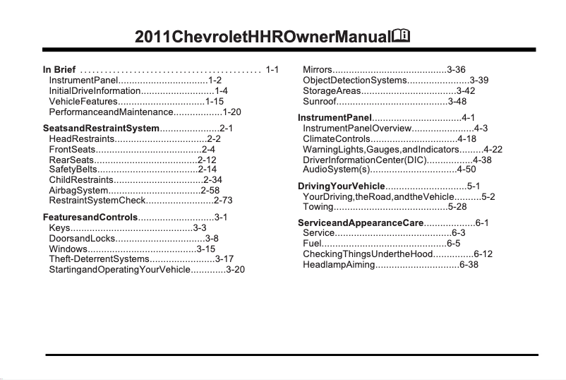 Page 1 of the manual User Manual Chevrolet HHR (2011)