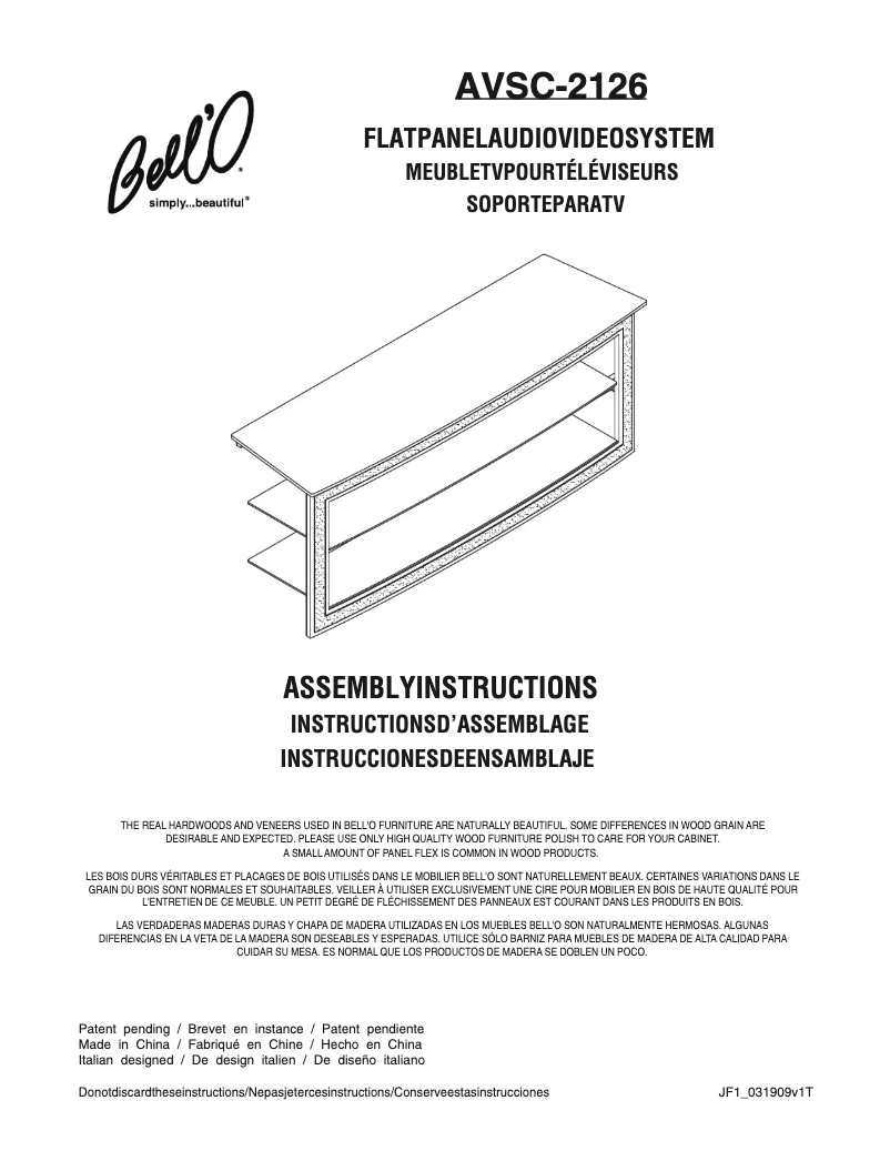 Page 1 of the manual User Manual Bell'O AVSC-2126