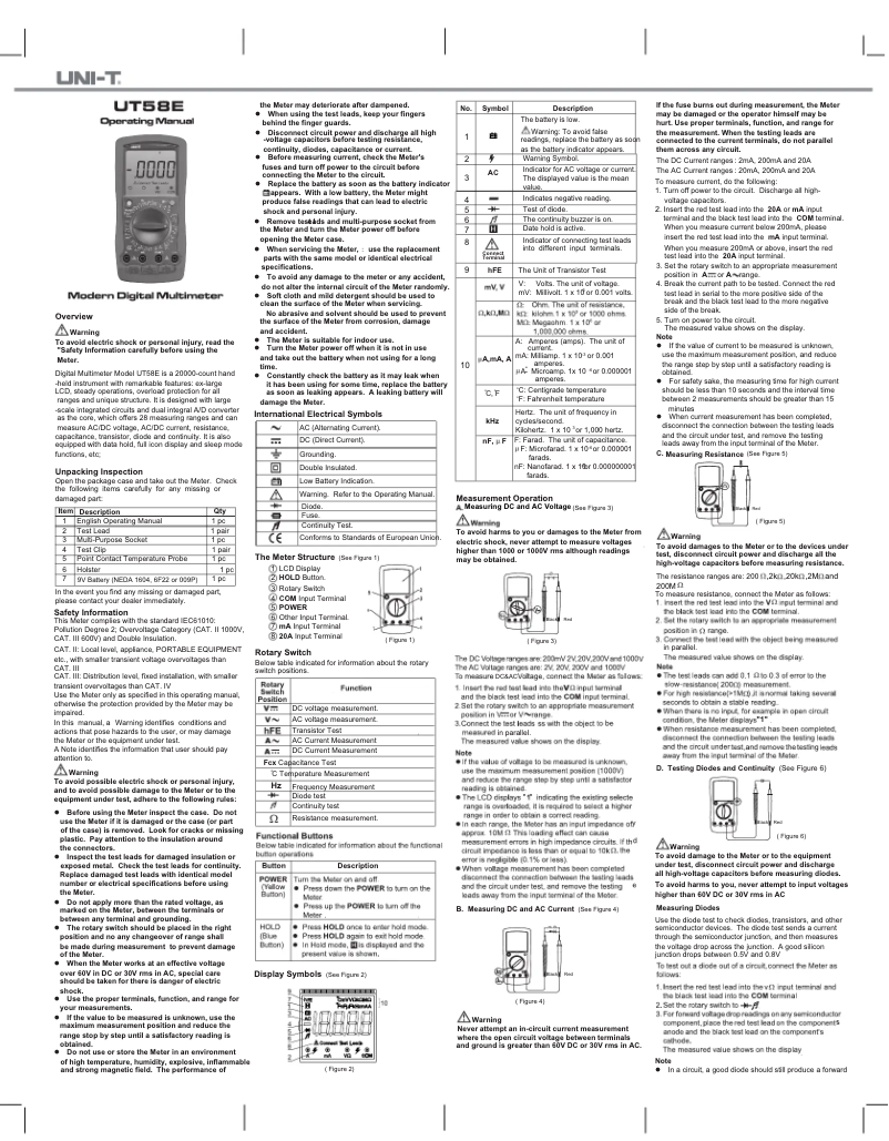 Page 1 of the manual User Manual Uni-T UT58E