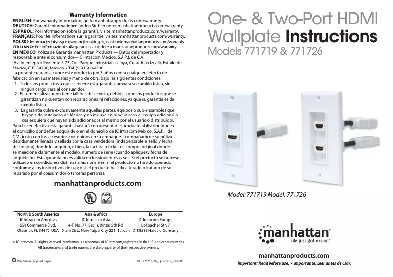 Page 1 of the manual User Manual Manhattan 771726