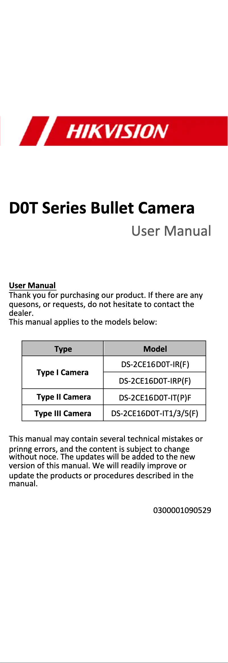 First page image of the manual for DS-2CE16D0T-IT3F