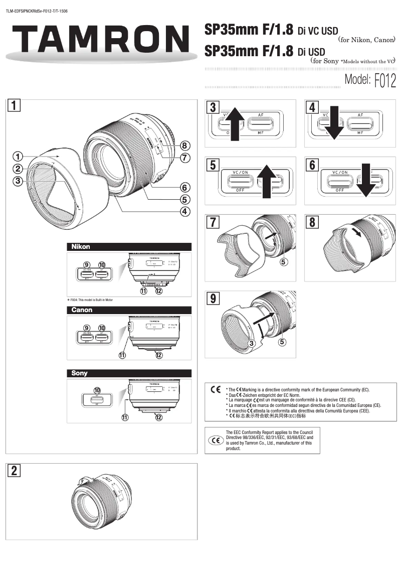 First page image of the manual for SP 35mm F/1.8 Di USD