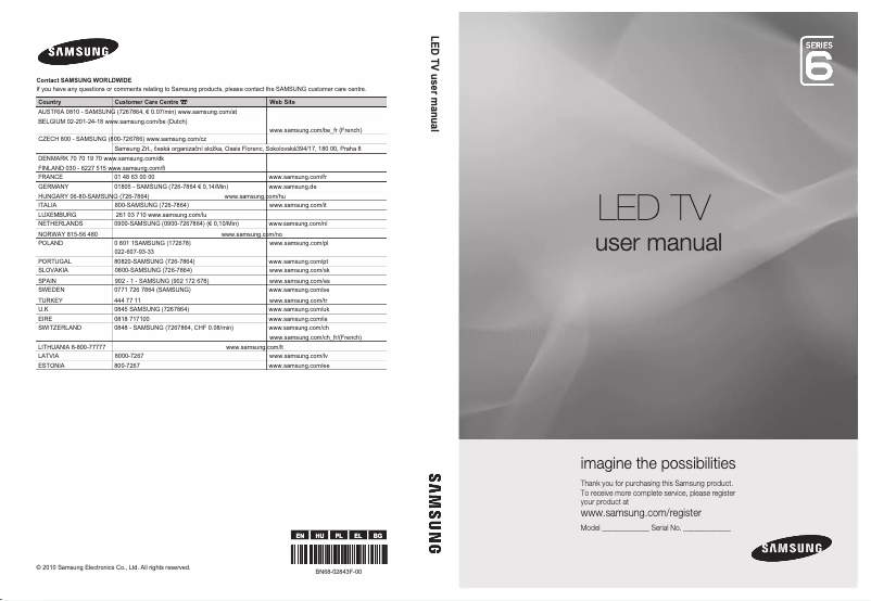 First page image of the manual for UE46C6900VS