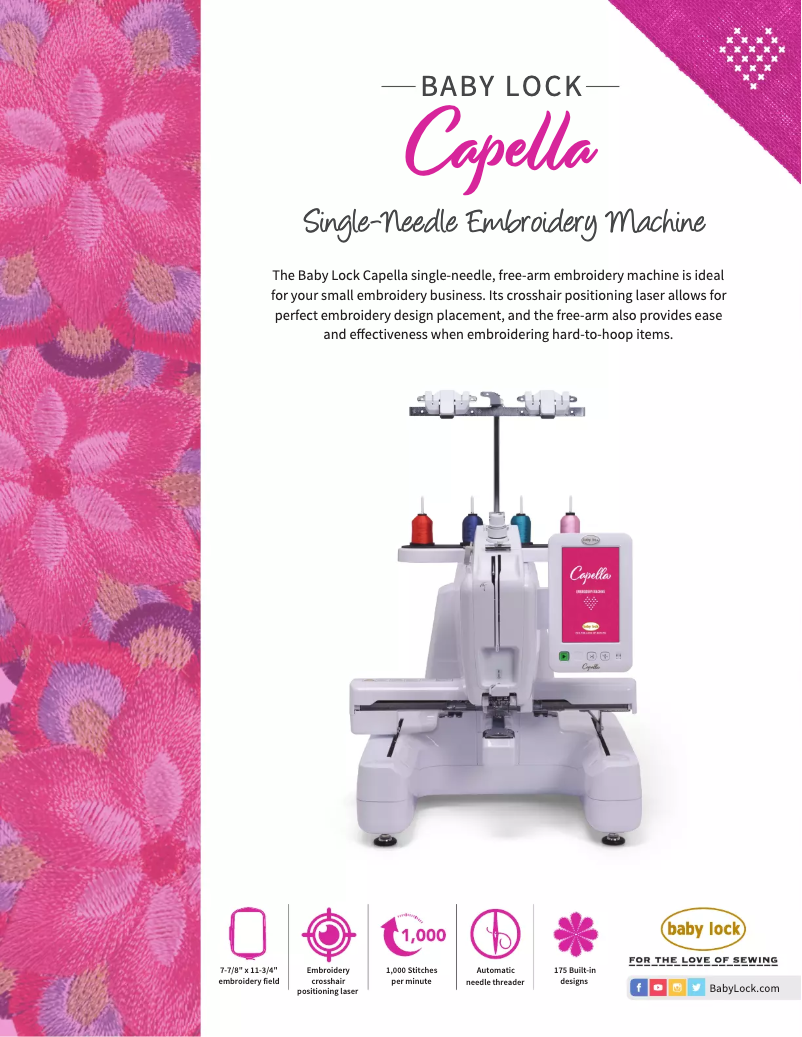 Page 1 of the manual Technical Sheet Baby Lock Capella