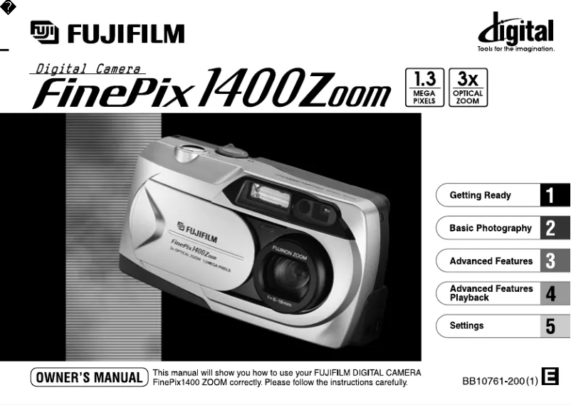 Page 1 de la notice Manuel utilisateur Fujifilm FinePix 1400 Zoom