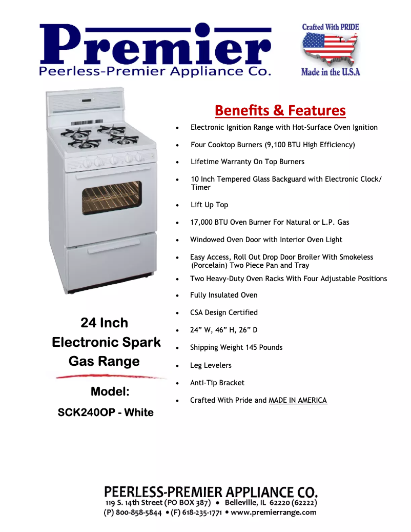 Page 1 of the manual User Manual Premier SCK240OP