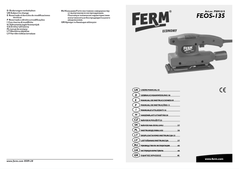 Page 1 of the manual User Manual Ferm PSM1015