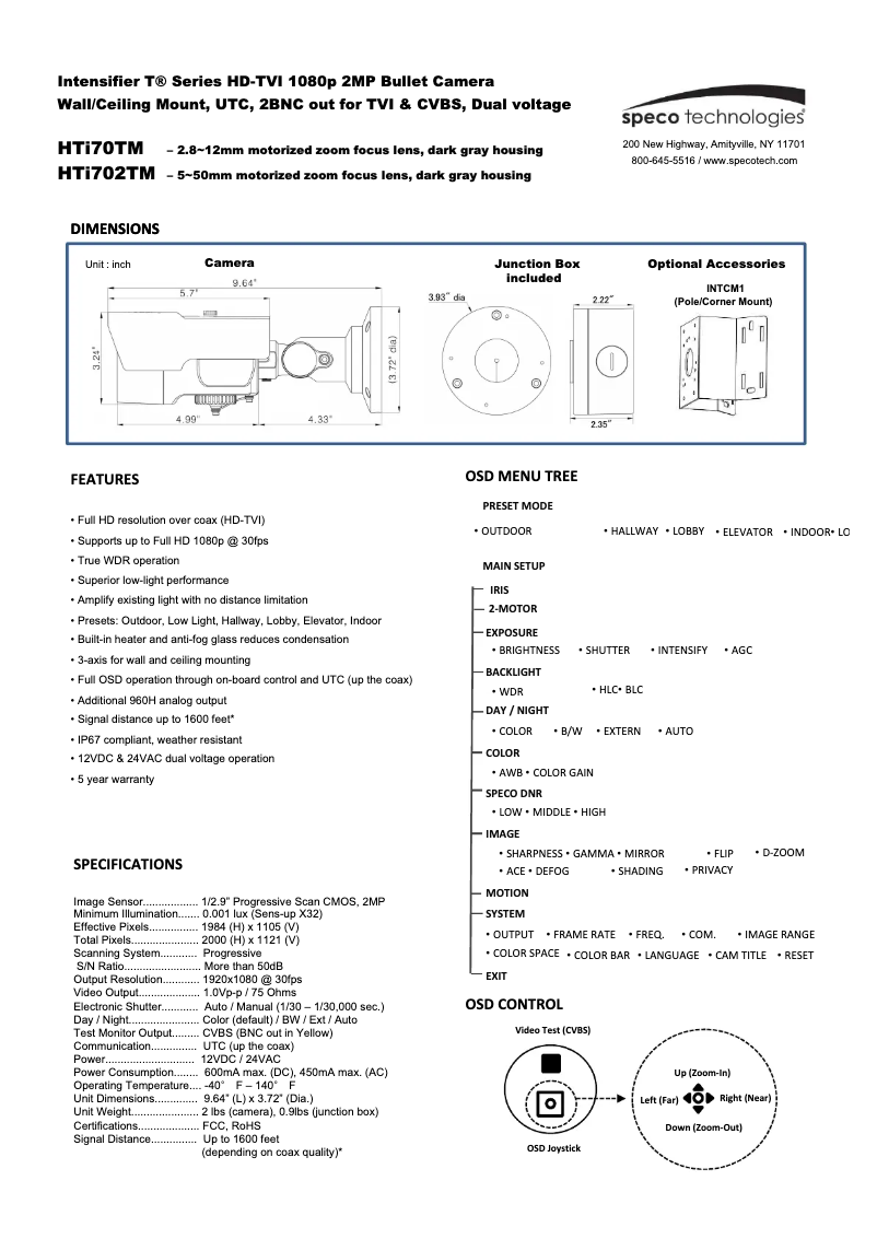 Page 1 of the manual User Manual Speco Technologies HTi702TM