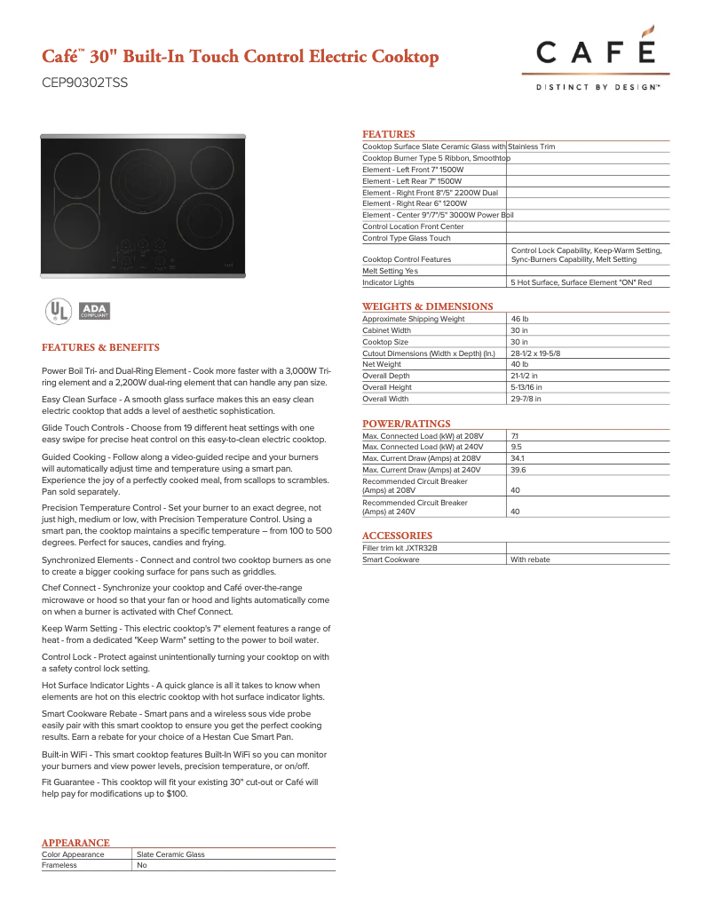Page 1 of the manual Technical Sheet GE CEP90302TSS