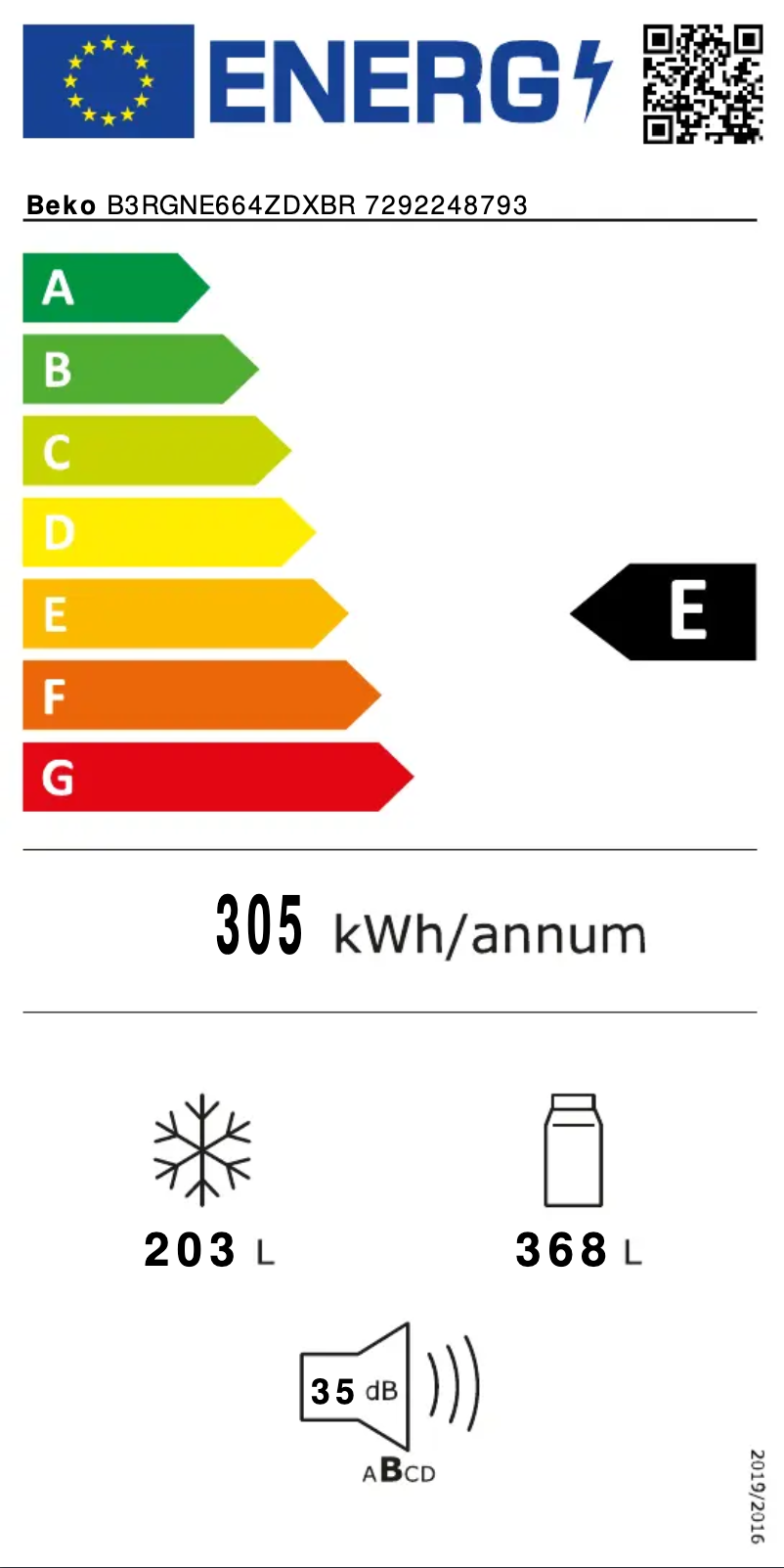Page 1 of the manual Energy Label Beko B3RGNE664ZDXBR