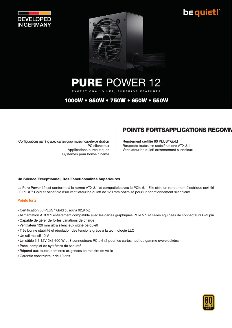 Page 1 of the manual Technical Sheet Be Quiet! Pure Power 12