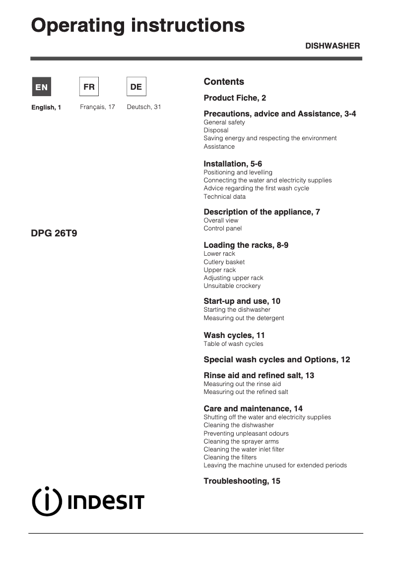 First page image of the manual for DPG 26T9