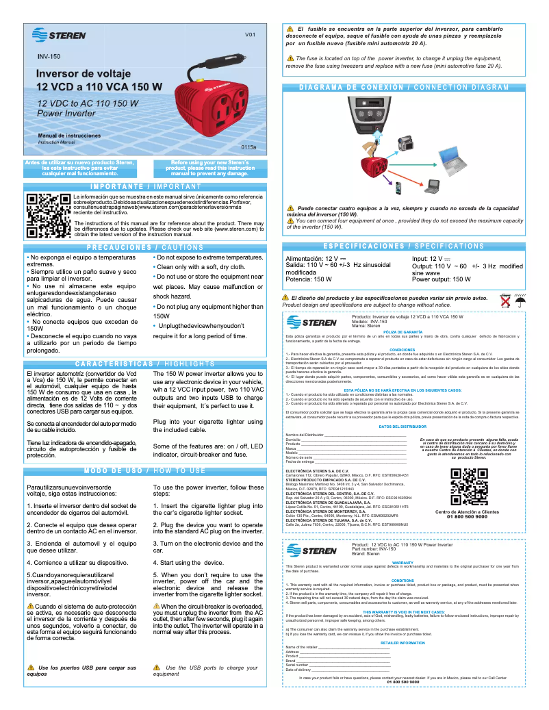 Page 1 of the manual User Manual Steren INV-150