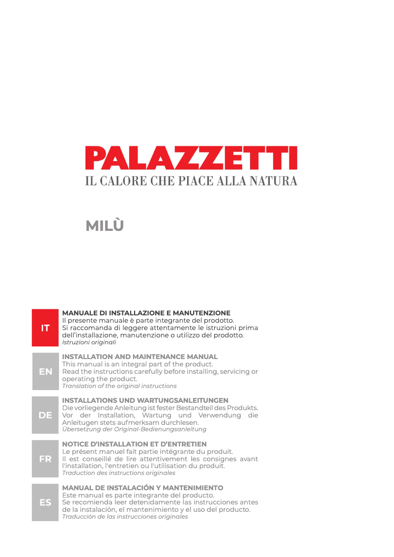 First page image of the manual for MILÙ 8