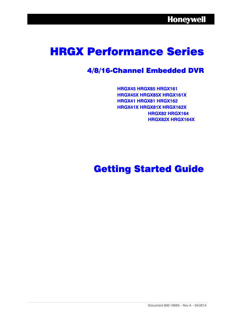 Page 1 of the manual User Manual Honeywell HRGX41