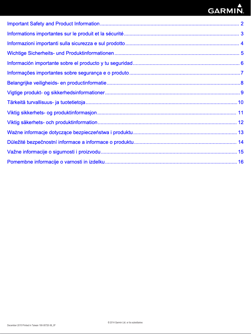 Page 1 of the manual User Manual Garmin Vivofit 1