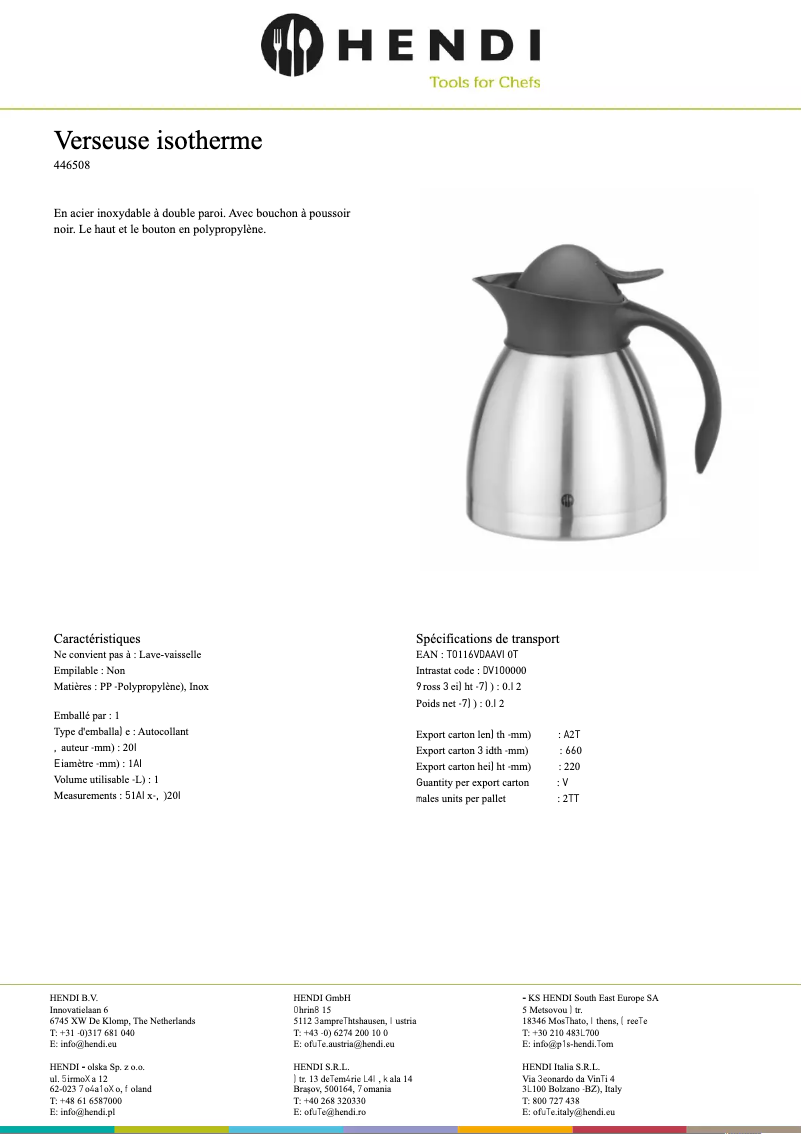 Page 1 of the manual Technical Sheet Hendi 446508