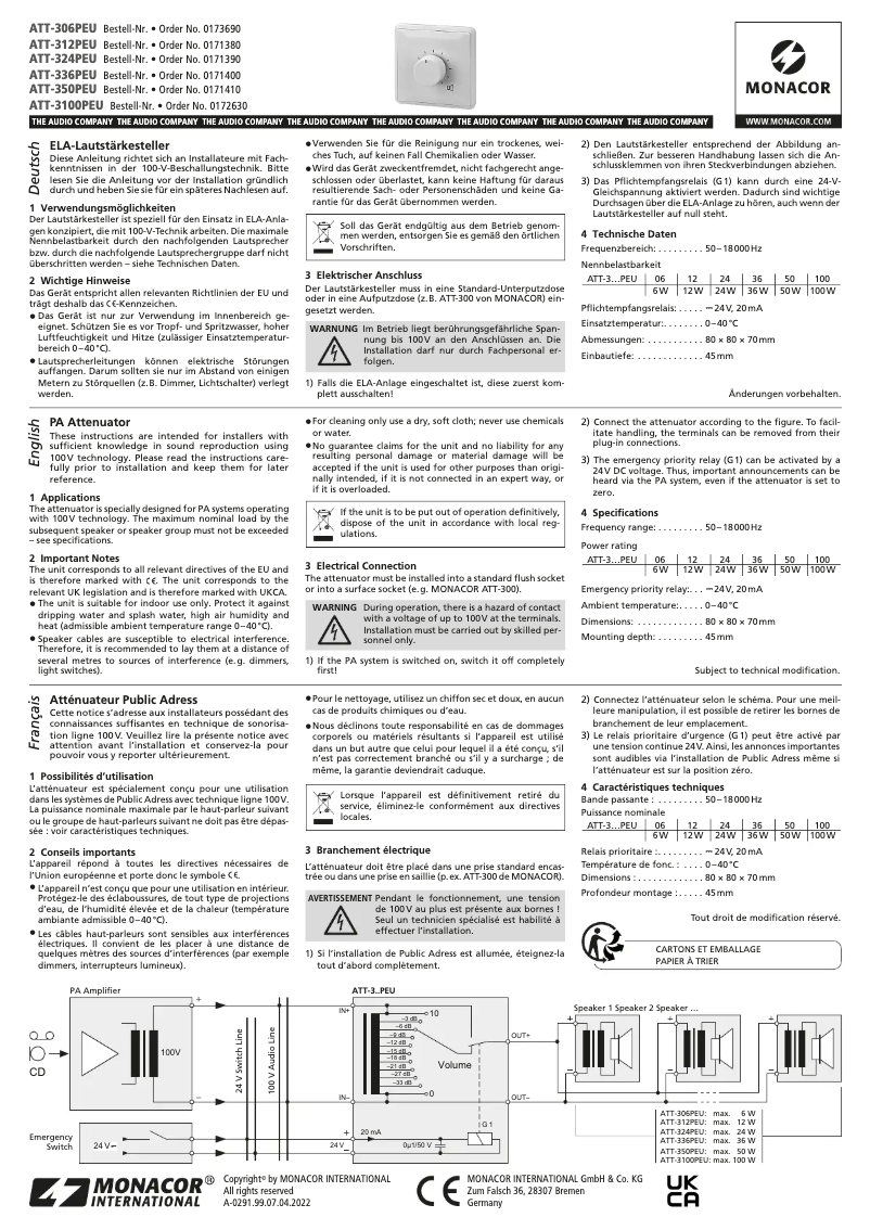 Page 1 of the manual User Manual Monacor ATT-324PEU