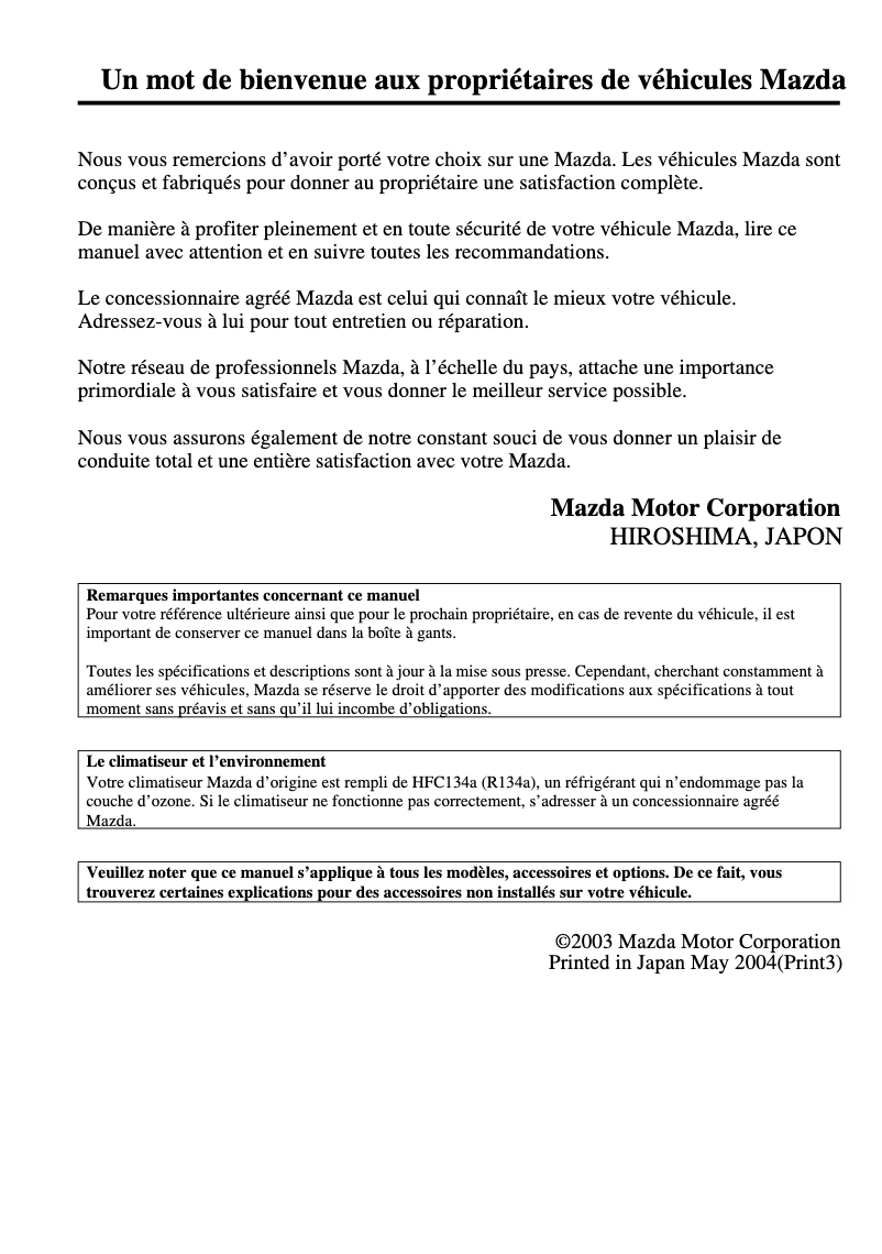 Page 1 of the manual User Manual Mazda MPV (2004)
