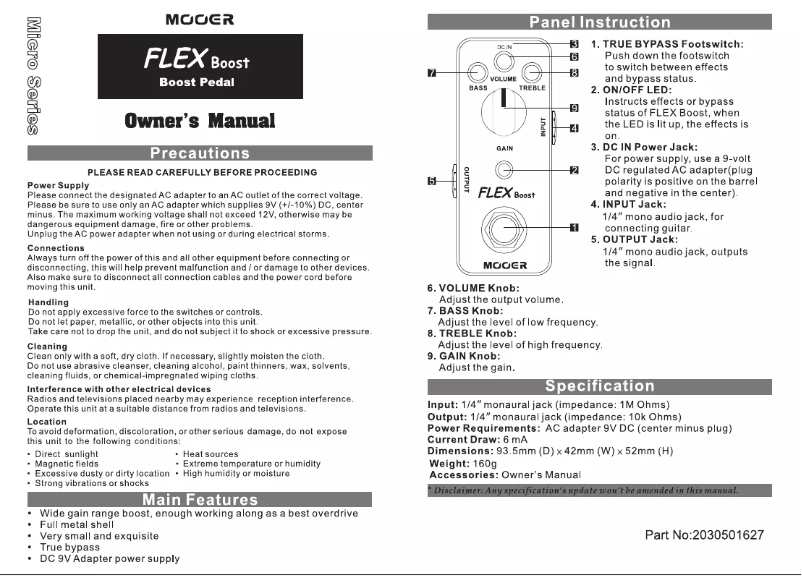 Page 1 of the manual User Manual Mooer Flex Boost