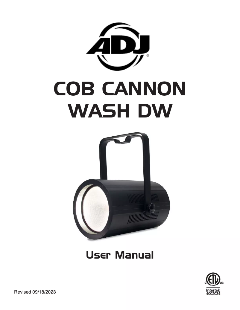First page image of the manual for COB Cannon Wash DW