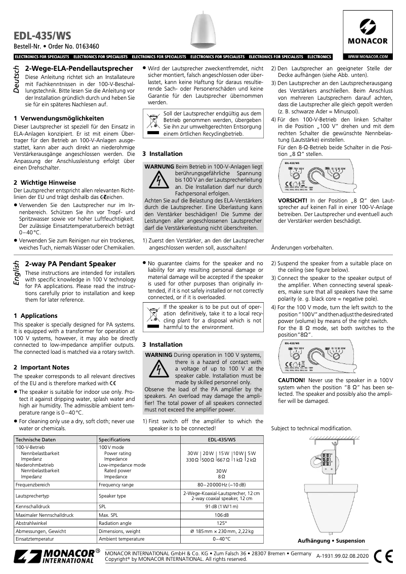 First page image of the manual for EDL-435/WS