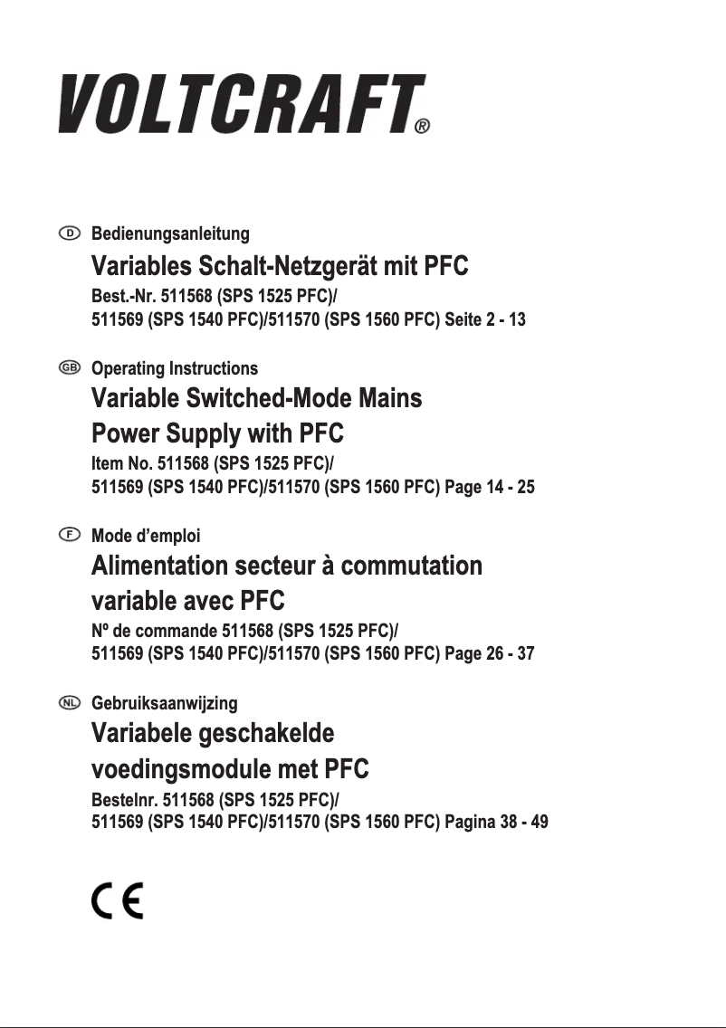 Page 1 of the manual User Manual Voltcraft SPS 1525 PFC