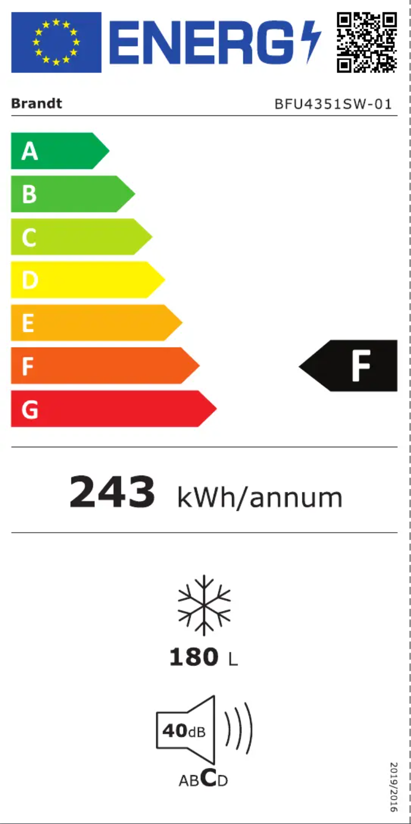 Page 1 of the manual Energy Label Brandt BFU4351SW