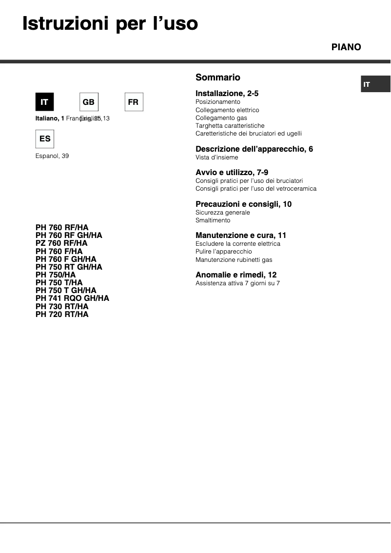 Page 1 of the manual User Manual Hotpoint PH 741 RQO GH/HA