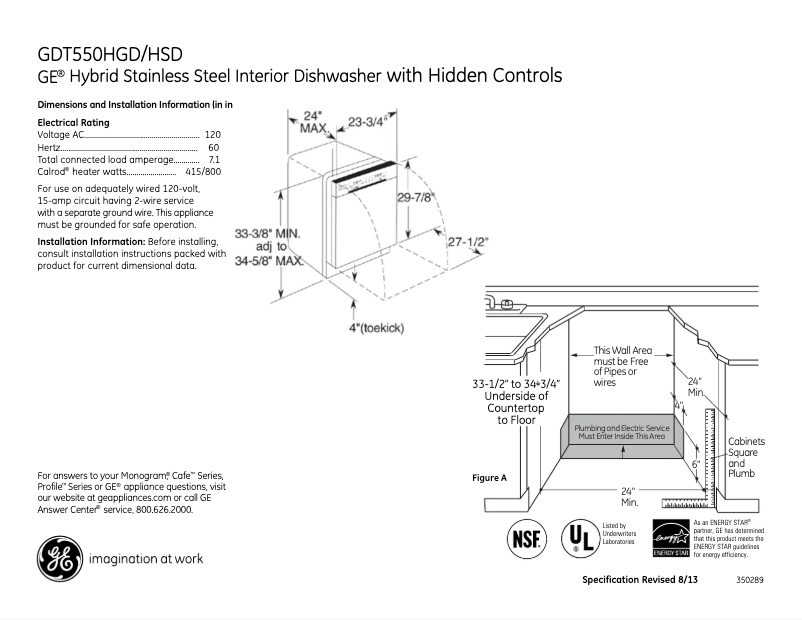 Page 1 of the manual Technical Sheet GE GDT550HGDWW