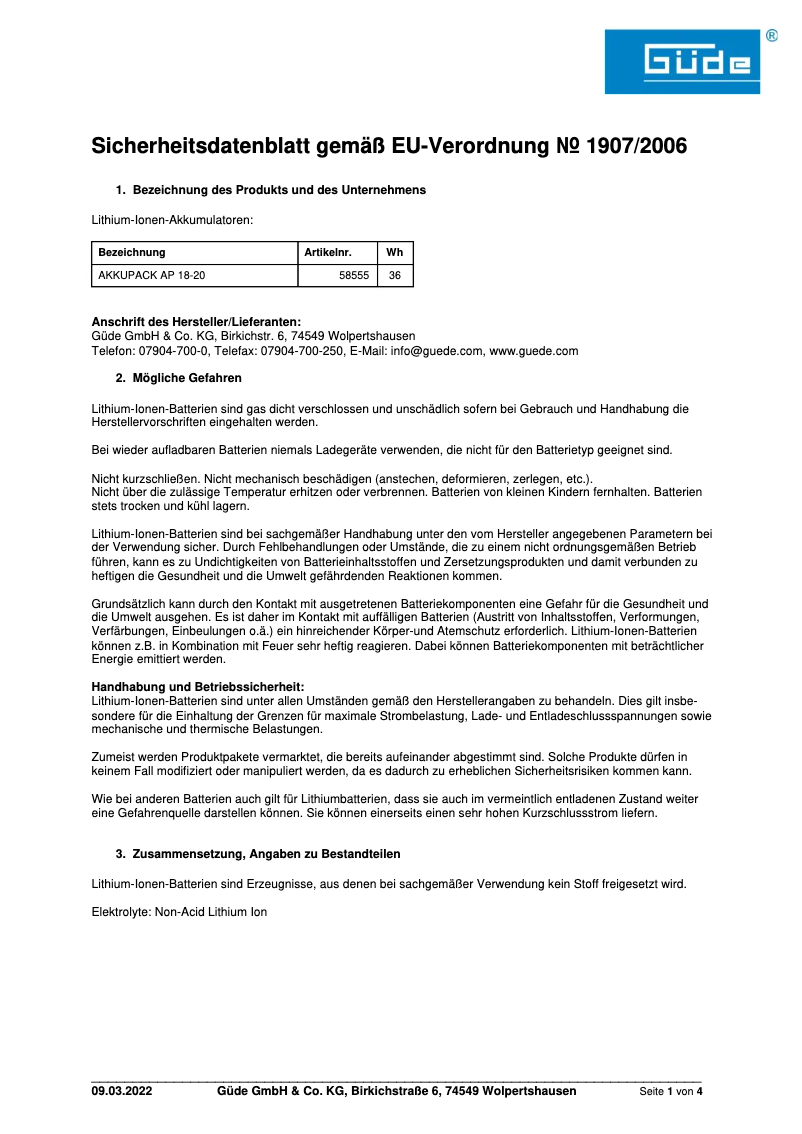 Page 1 of the manual Safety Instructions Güde MS 18-201-23