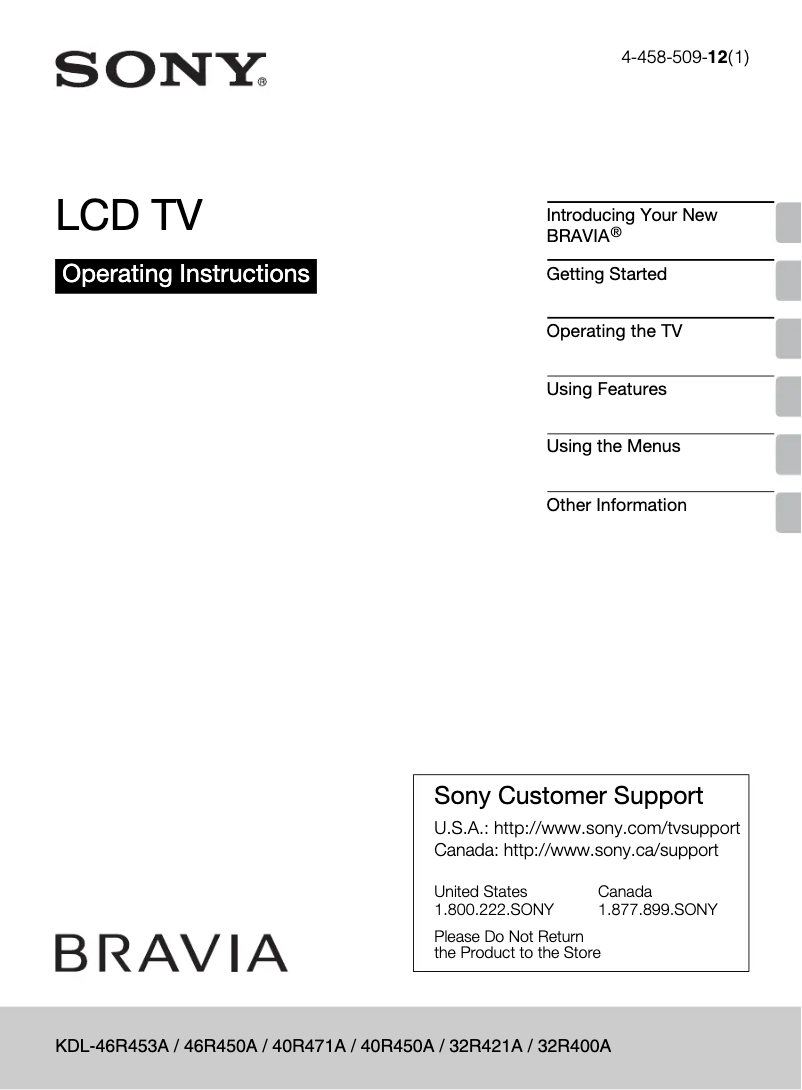 Page 1 of the manual User Manual Sony Bravia KDL-46R453A