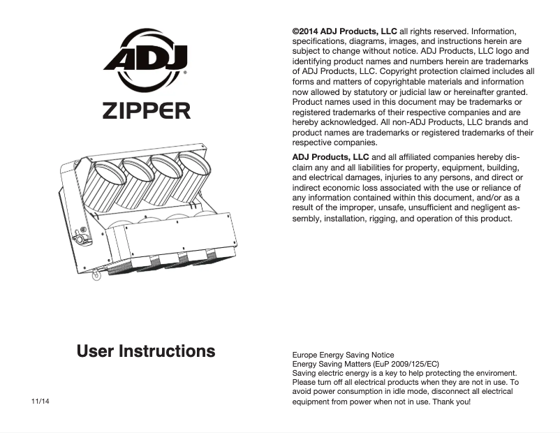 Page 1 of the manual User Manual Adj Zipper