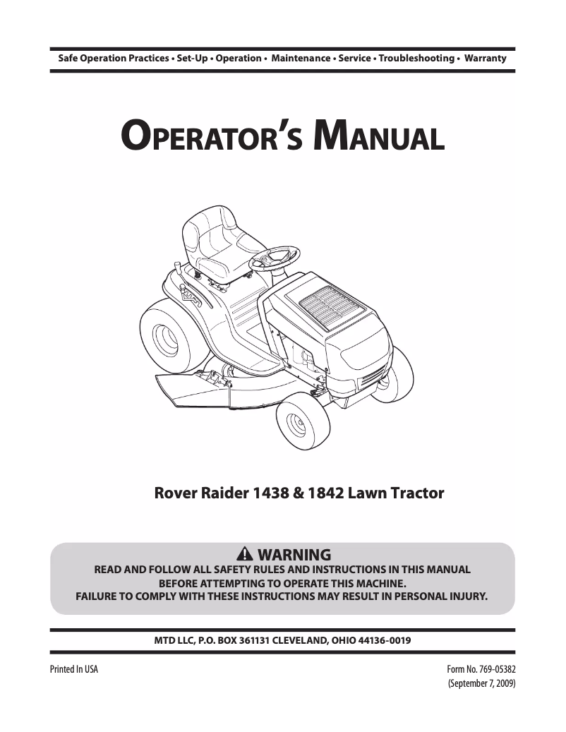 Page 1 of the manual User Manual Rover Raider 420/38