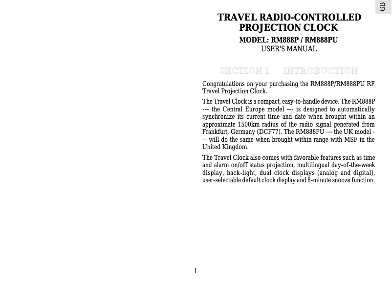 First page image of the manual for RM888P