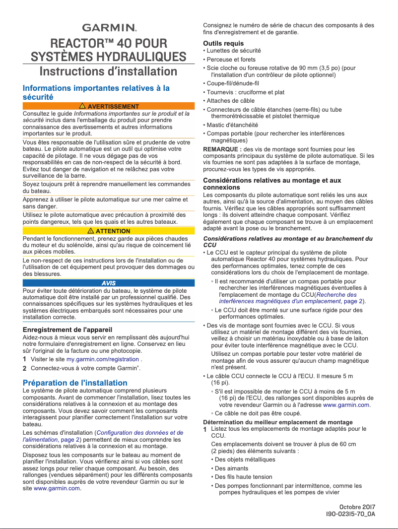 First page image of the manual for Reactor 40 Hydraulic